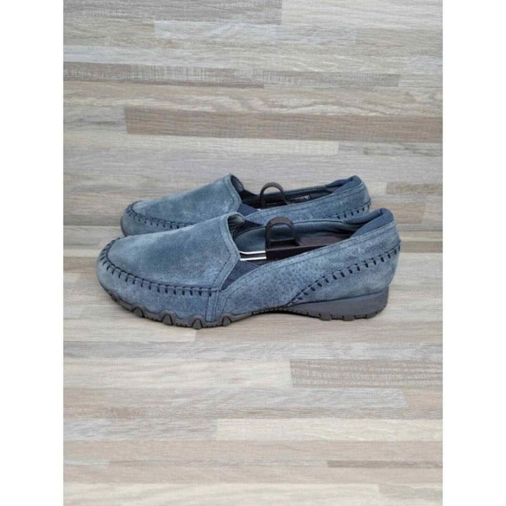 Skechers Women's Alumni Biker Sneakers Shoes Navy Blue 49415 Moc Toe Slip On 8.5